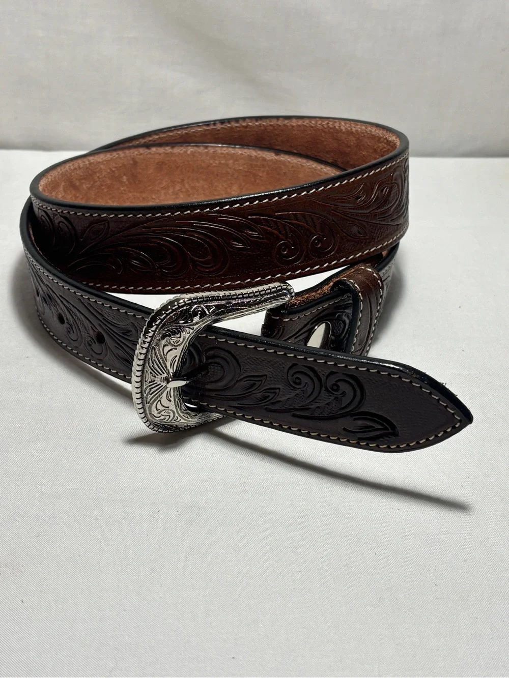 New Western Fullgrain Leather Belt Handmade by Leather Artisans Brown Size 34